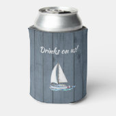 Nautische marine blauw aangepaste familie meer hui blikjeskoeler (Blikje Achterkant)