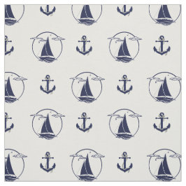 Nautische Marine blauw anker/blauw zeilboot silhou Stof