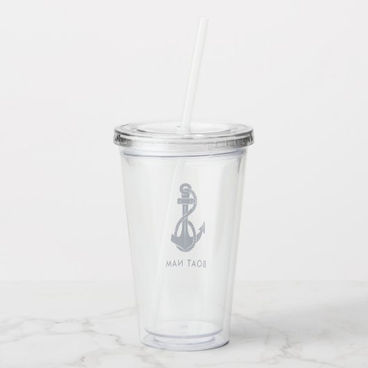 Nautische Marine Blauw Anker Boot Naam Custom Acryl Drinkbeker (Achterkant)