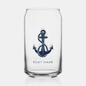 Nautische Marine Blauw Anker Boot Naam Custom Blikvorm Glas (Voorkant)