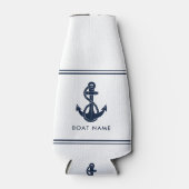 Nautische Marine Blauw Anker Boot Naam Custom Flesjeskoeler (Voorkant)