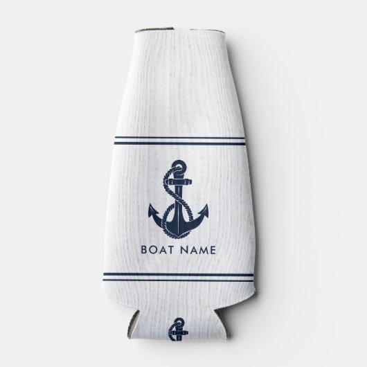 Nautische Marine Blauw Anker Boot Naam Custom Flesjeskoeler (Voorkant)