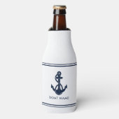 Nautische Marine Blauw Anker Boot Naam Custom Flesjeskoeler (Fles Voorkant)