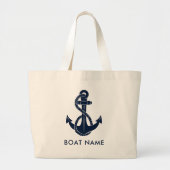 Nautische Marine Blauw Anker Boot Naam Custom Grote Tote Bag (Voorkant)