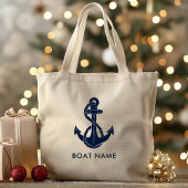 Nautische Marine Blauw Anker Boot Naam Custom Grote Tote Bag
