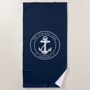 Nautische Marine Blauw Anker Boot Naam Custom Strandlaken