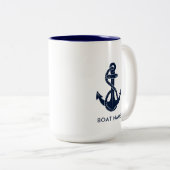 Nautische Marine Blauw Anker Boot Naam Custom Tweekleurige Koffiemok (Voorkant rechts)