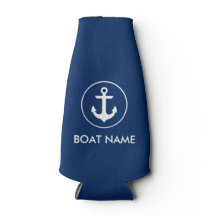 Nautische marine blauw anker boot naam fles koeler