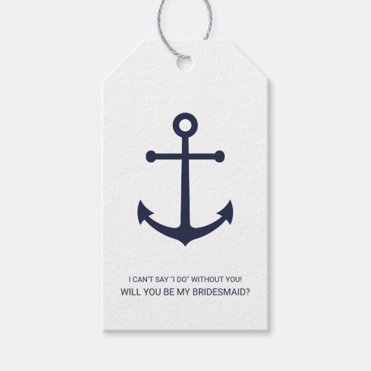 Nautische marine blauw anker bruidsmeisje voorstel cadeaulabel (Voorkant)