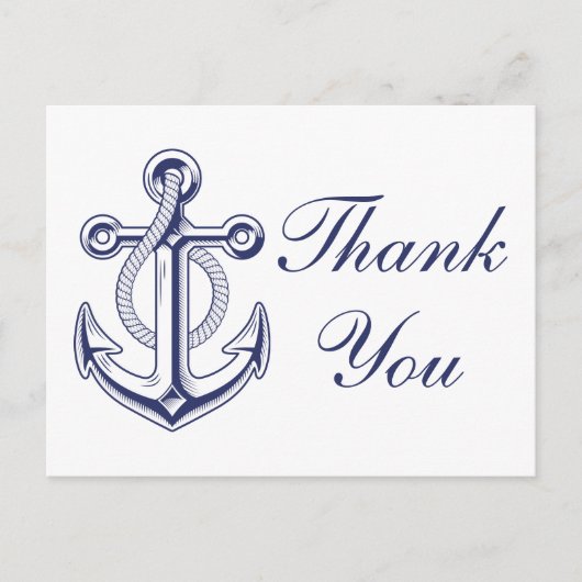 Nautische marine blauw anker bruiloft dank u briefkaart (Voorkant)