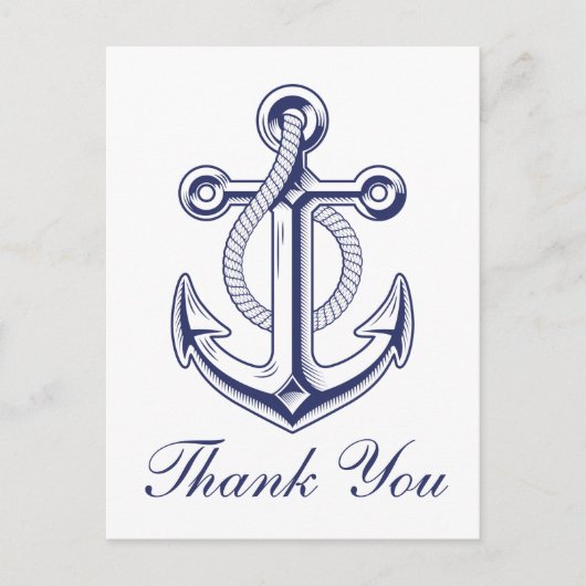 Nautische marine blauw anker bruiloft dank u briefkaart (Voorkant)