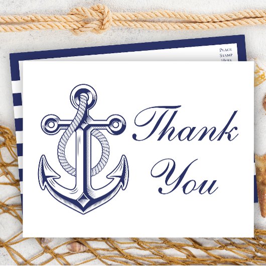 Nautische marine blauw anker bruiloft dank u briefkaart