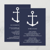 Nautische marine blauw anker bruiloft details kaart (Voorkant / Achterkant)