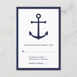 Nautische marine blauw anker bruiloft RSVP Kaartje