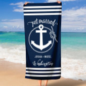 Nautische marine blauw anker en touw net getrouwd strandlaken