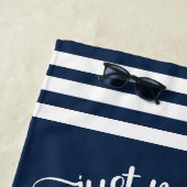 Nautische marine blauw anker en touw net getrouwd strandlaken (In situ)