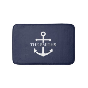 Nautische Marine Blauw Anker Gepersonaliseerde Fam Badmat