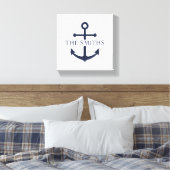 Nautische Marine Blauw Anker Gepersonaliseerde Fam Canvas Afdruk (Insitu (Slaapkamer))