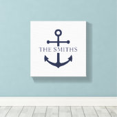 Nautische Marine Blauw Anker Gepersonaliseerde Fam Canvas Afdruk (Insitu (Houten vloer))