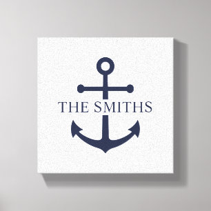 Nautische Marine Blauw Anker Gepersonaliseerde Fam Canvas Afdruk