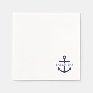 Nautische Marine Blauw Anker Gepersonaliseerde Fam Servet