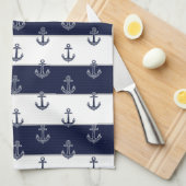 Nautische Marine Blauw Anker Kust Monogram Keuken Theedoek (Quarter Fold)