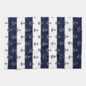 Nautische Marine Blauw Anker Kust Monogram Keuken Theedoek (Horizontaal)