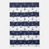 Nautische Marine Blauw Anker Kust Monogram Keuken Theedoek (Verticaal)