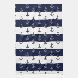Nautische Marine Blauw Anker Kust Monogram Keuken Theedoek