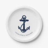 Nautische Marine Blauw Anker Kustbruiloft Papieren Bordje (Voorkant)