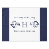 Nautische Marine Blauw Anker Kustkust Monogrammed  Tafelkleed (Voorkant (Horizontaal))