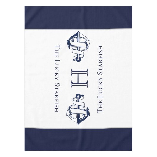 Nautische Marine Blauw Anker Kustkust Monogrammed  Tafelkleed (Voorkant)