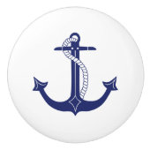 Nautische marine blauw anker met touw keramische knop (Voorkant)