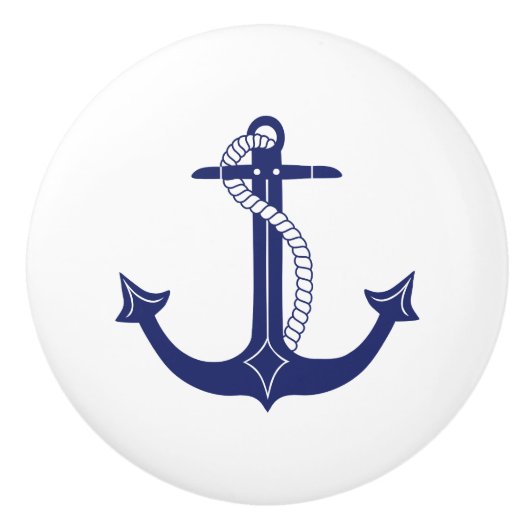 Nautische marine blauw anker met touw keramische knop (Voorkant)