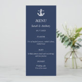 Nautische Marine Blauw Anker Modern Huwelijksvoeds Menu (Staand voorkant)