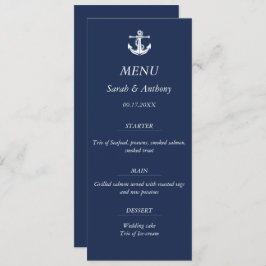 Nautische Marine Blauw Anker Modern Huwelijksvoeds Menu