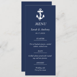 Nautische Marine Blauw Anker Modern Huwelijksvoeds Menu