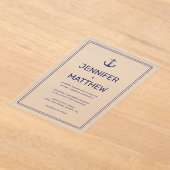 Nautische Marine Blauw Anker Modern Script Wedding Acryl Uitnodigingen (Laagn)