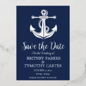 Nautische Marine Blauw Anker Moderne QR Code Bruil Folie Uitnodiging (Voorkant)