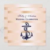 Nautische marine blauw anker roze BG SQ bruiloft Kaart (Voorkant / Achterkant)