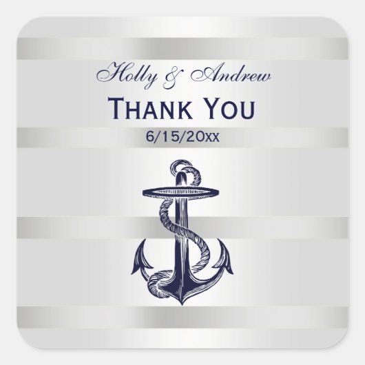 Nautische Marine Blauw Anker SQ Envelop Afdichting Vierkante Sticker (Voorkant)