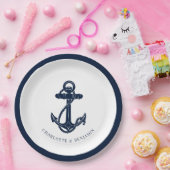 Nautische marine blauw anker strand bruiloft papieren bordje (Feest)