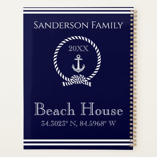 Nautische marine blauw anker strand huis coördinat planner (Achterkant)