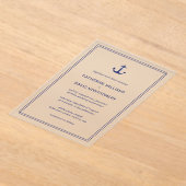 Nautische Marine Blauw Anker Typografie Huwelijk Acryl Uitnodigingen (Laagn)