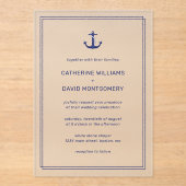 Nautische Marine Blauw Anker Typografie Huwelijk Acryl Uitnodigingen (Voorkant)