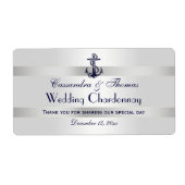 Nautische Marine Blauw Anker Zilver WHT Wijnfles Etiket (Voorkant)