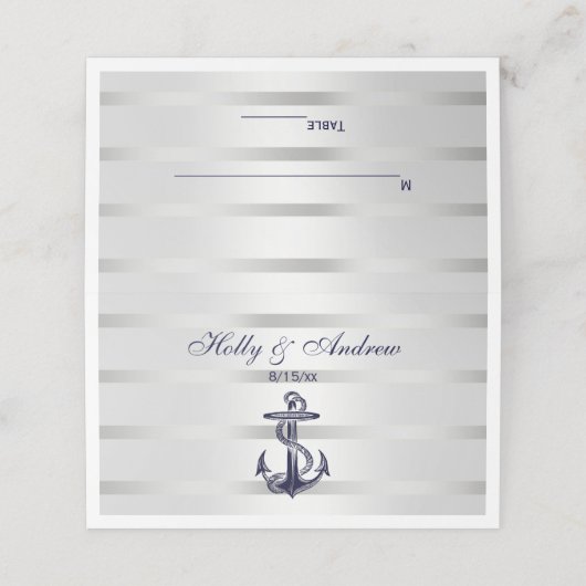 Nautische Marine Blauw Anker Zilver Wit Plaatskaartje (Buitenkant ongevouwen)