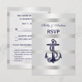 Nautische Marine Blauw Anker Zilver Wit V RSVP Men (Voorkant / Achterkant)