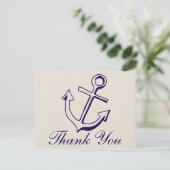 Nautische Marine Blauw Dank u Anker Tan Wedding Briefkaart (Staand voorkant)
