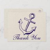 Nautische Marine Blauw Dank u Anker Tan Wedding Briefkaart (Voorkant / Achterkant)